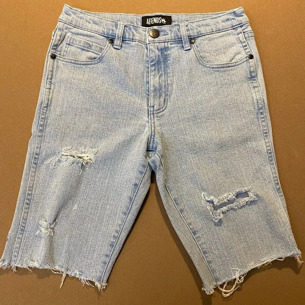 AFENDS Jorts Junky Jeans Raw Hem Skull Pocket Jean Short Size 29 Skater Surfer